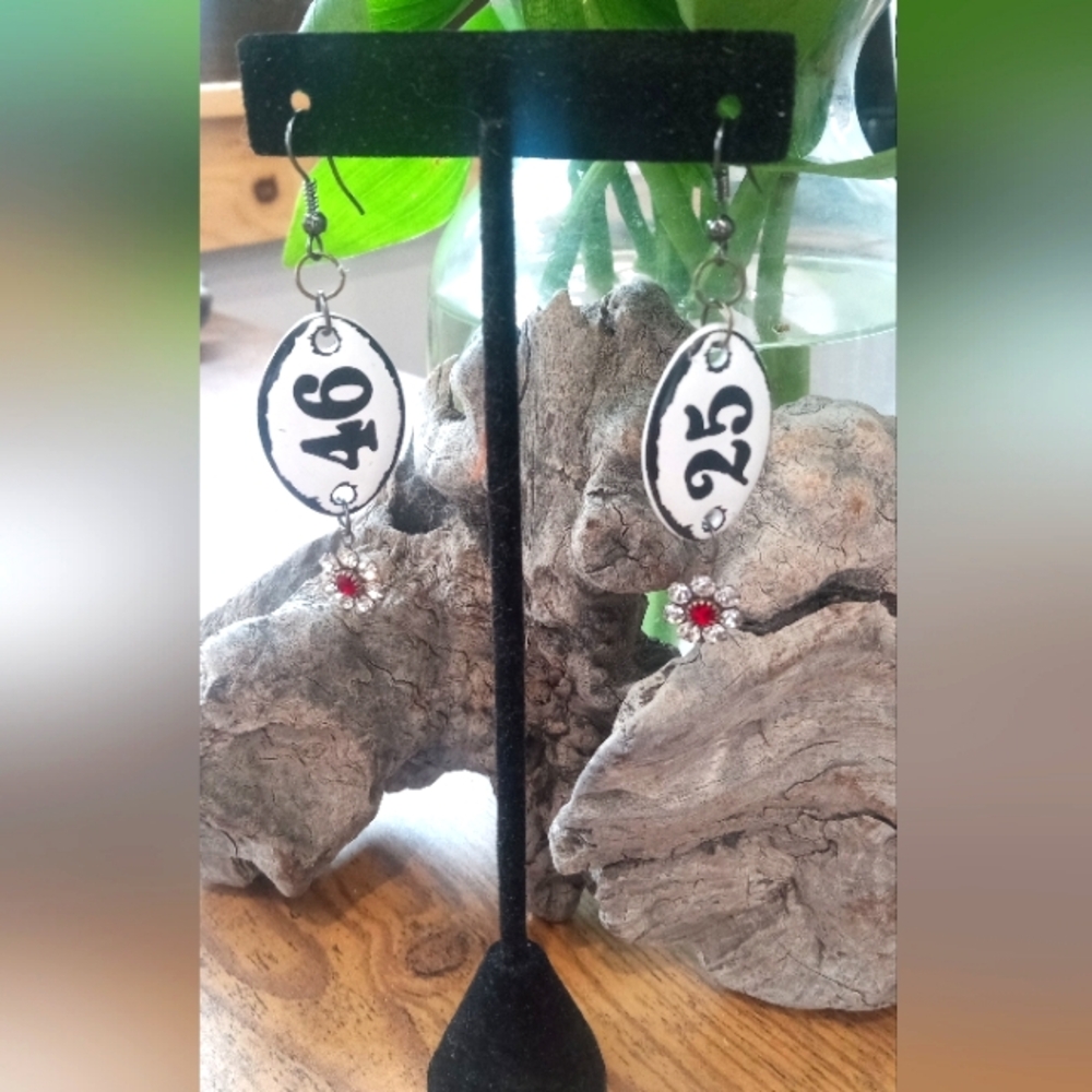 Earrings - Enamel Numbers/Swarovski Flower